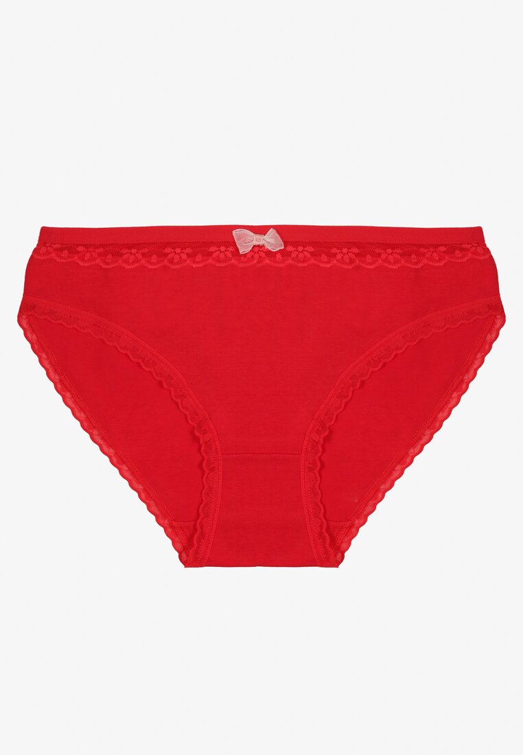 Chiloți slip Roșii din Bumbac Decorați cu fundiță și dantelă Zeterie