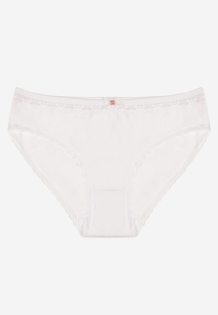 Chiloți clasici albi din bumbac decorați cu o fundă și dantelă Zeterie