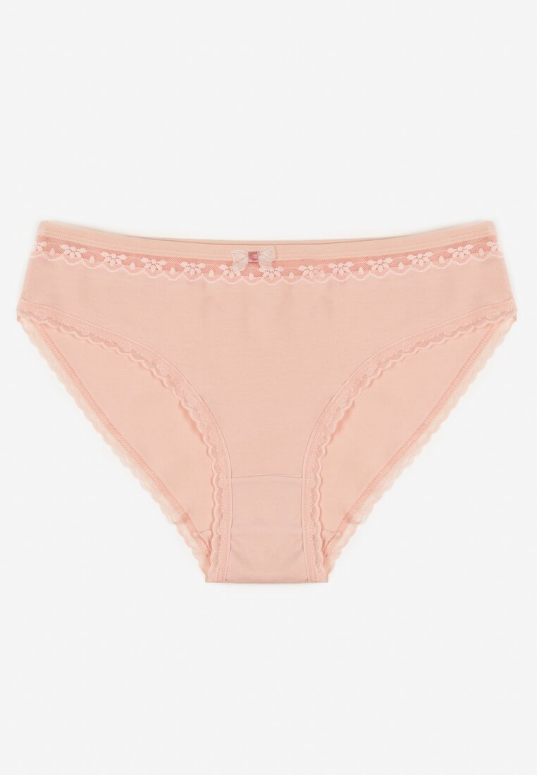 Chiloți tip figă roz din bumbac, decorați cu fundă și dantelă Zeterie