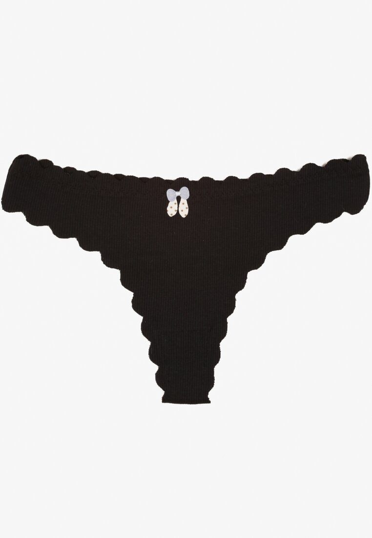 Chiloți String Negre Rebrate din Bumbac Ilweda