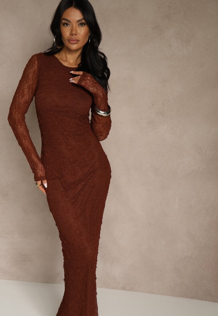 Rochie Maro Din Dantelă Tip Longsleeve Cu Croi Cambrat Zenoresa