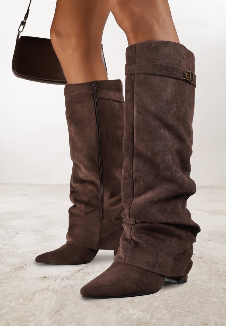 Cizme Maro Drapate cu toc gros și carâmb răsfrânt Runella