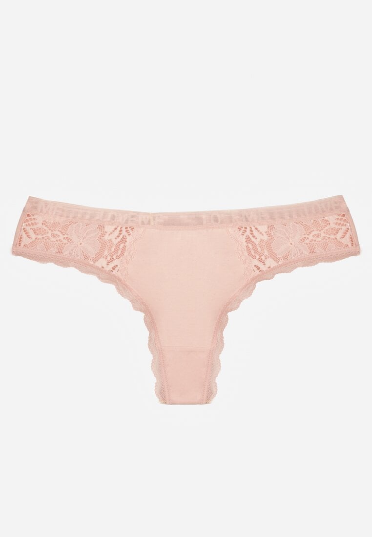 Chiloți tanga roz deschis Decorați cu dantelă din bumbac Meniliphis