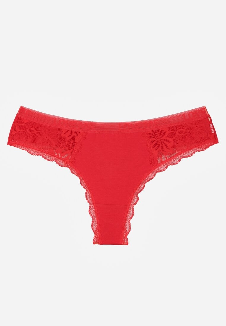 Chiloți String Roșii Decorați cu Dantelă din Bumbac Meniliphis