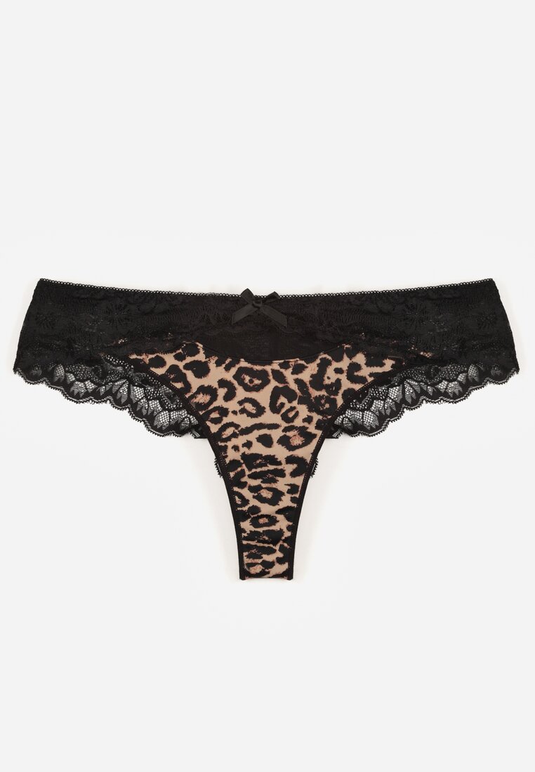 Chiloți String Negru-Bej Decorați Cu Dantelă Phisoris