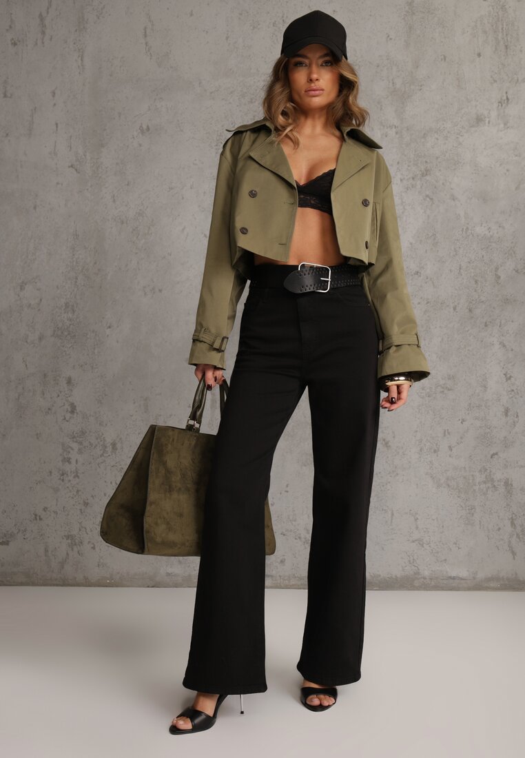 Pantaloni Largi Negri Cu Talie Înaltă Din Bumbac Rhethyphe