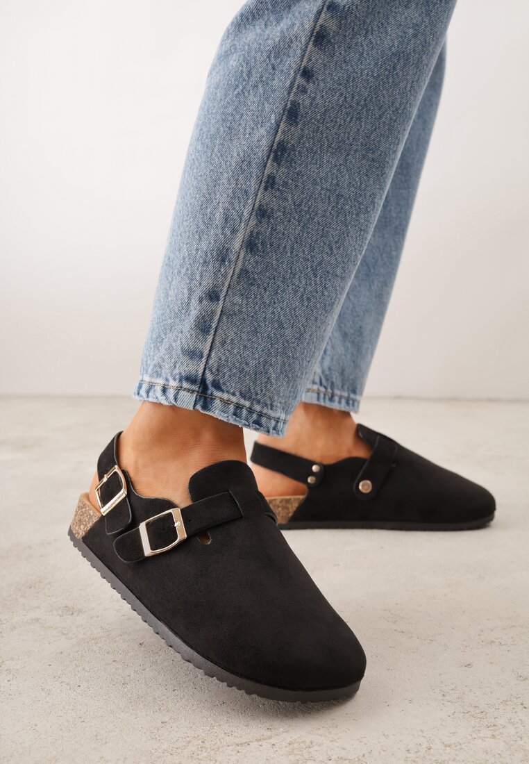 Sandale Negre Tip Saboți cu Catarame Silvermore