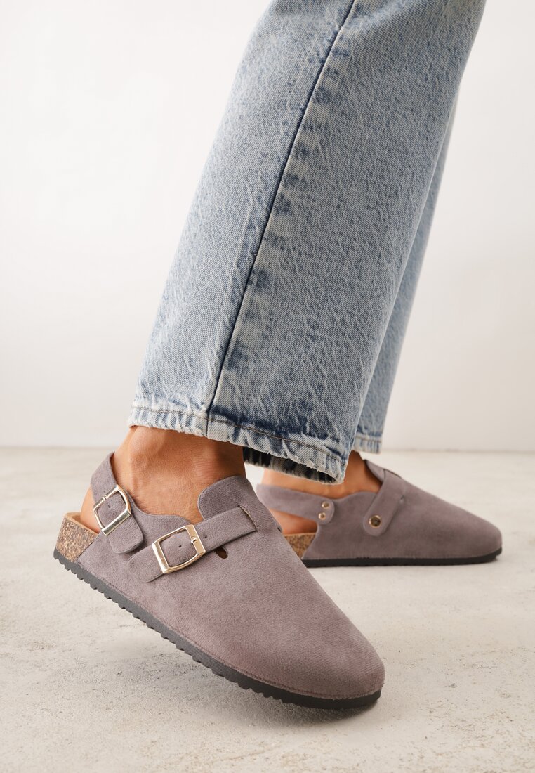 Sandale Gri Tip Saboți cu Catarame Silvermore