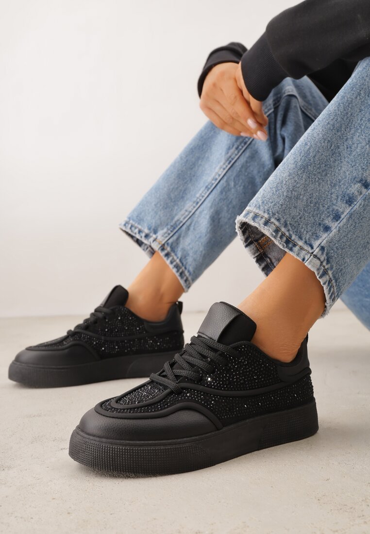 Adidași Negri pe Platformă Decorați cu Cirkonii Kyllyss
