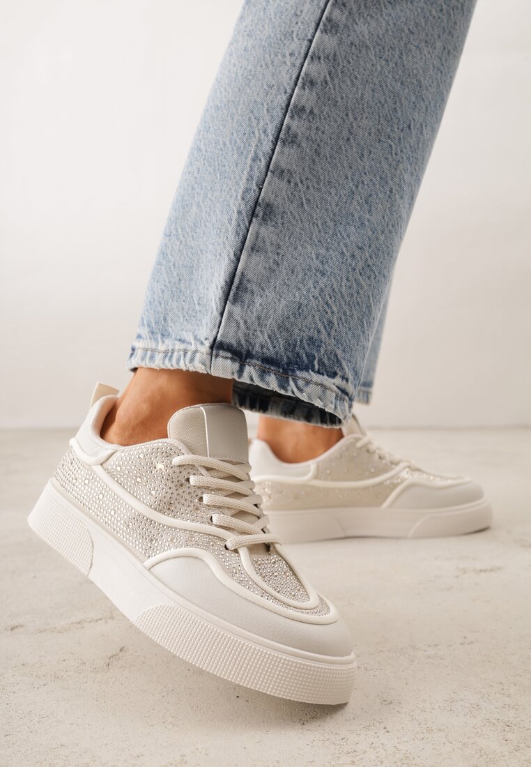 Adidași bej pe platformă decorate cu zirconii Kyllyss