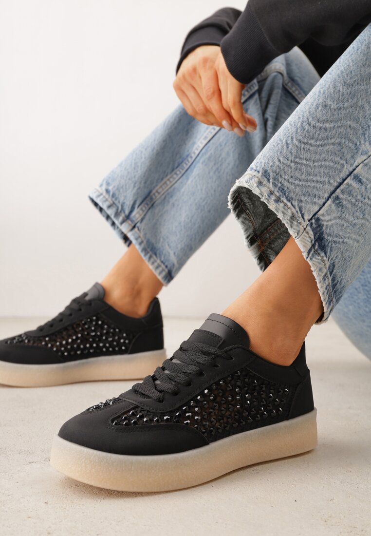 Adidași Negri cu platformă cu strasuri Moonblaze