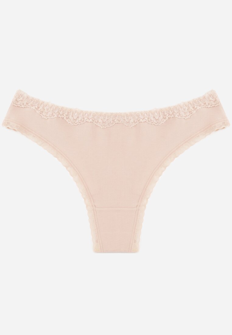 Chiloți Tanga Bej din bumbac cu dantelă Aethimilia