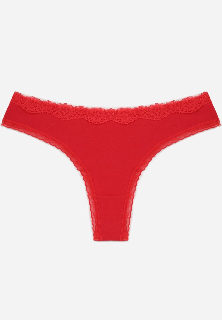 Chiloți tanga Roșii din bumbac cu dantelă Aethimilia