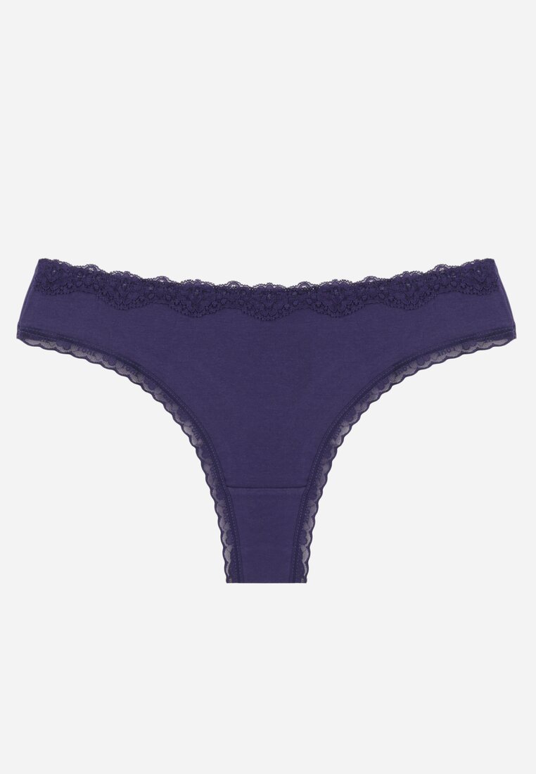 Chiloți Tanga Bleumarin din Bumbac cu Dantelă Aethimilia