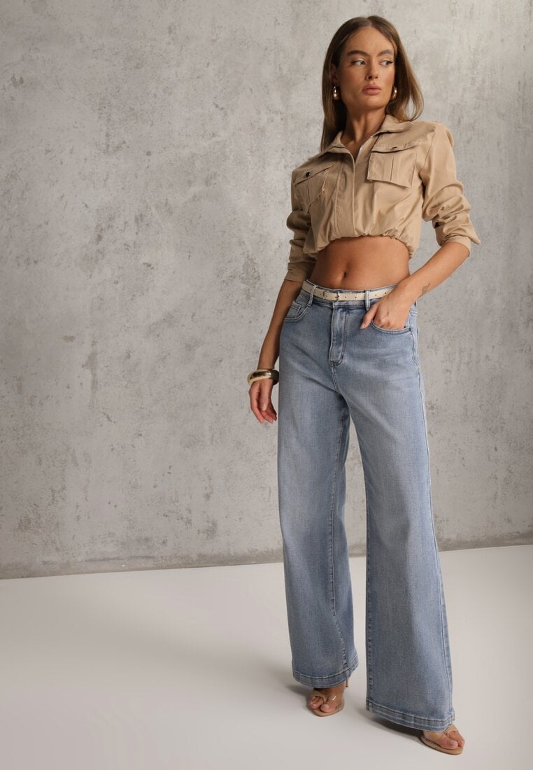 Blugi Albastri Talie înaltă Cu picior larg Din bumbac Conana