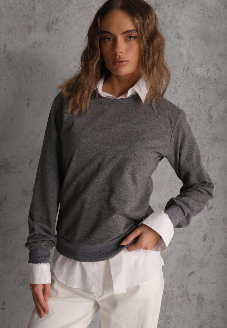 Bluză Casual Gri închis cu bumbac Akko