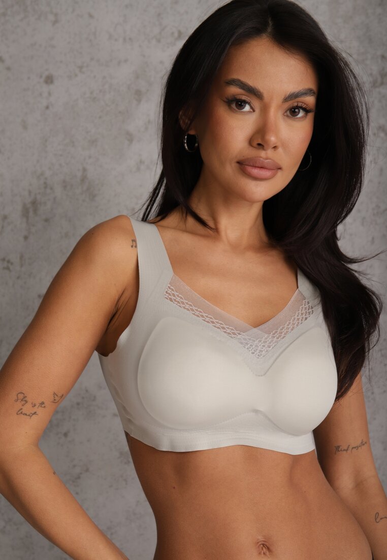 Sutien Sportiv Gri cu Intărire Decorat cu Inserție din Plasă Edalissa