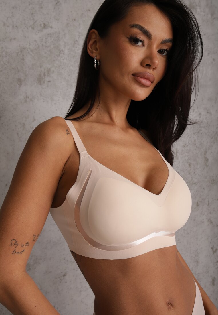 Sutien Bej Decorat cu inserții transparente cu întărire Seanael