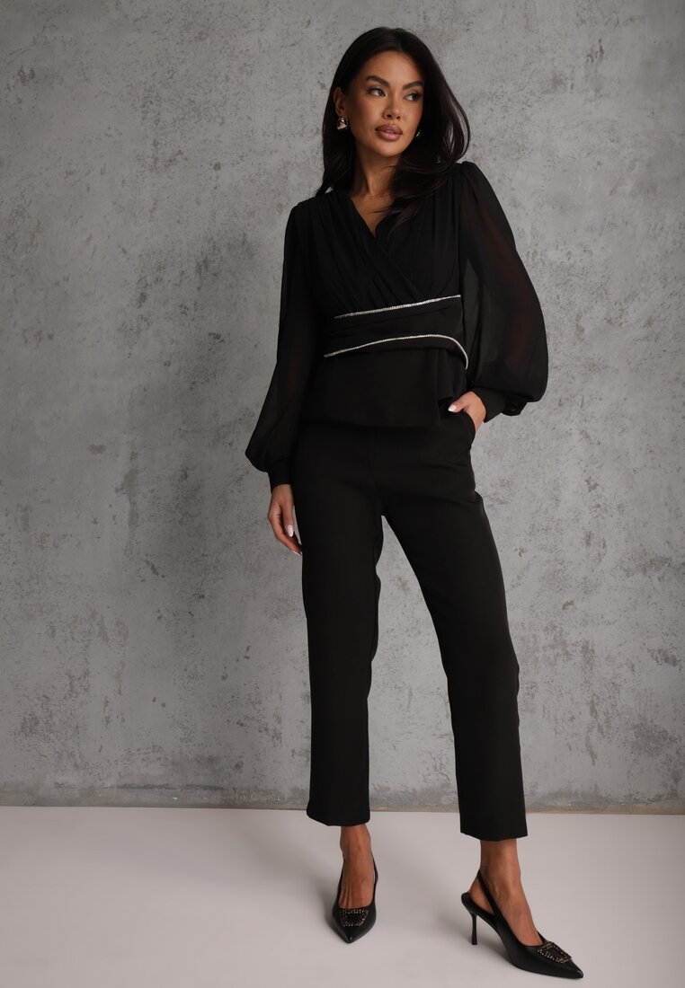 Pantaloni Clasici Negri VICES De costum Talie înaltă Dimaia