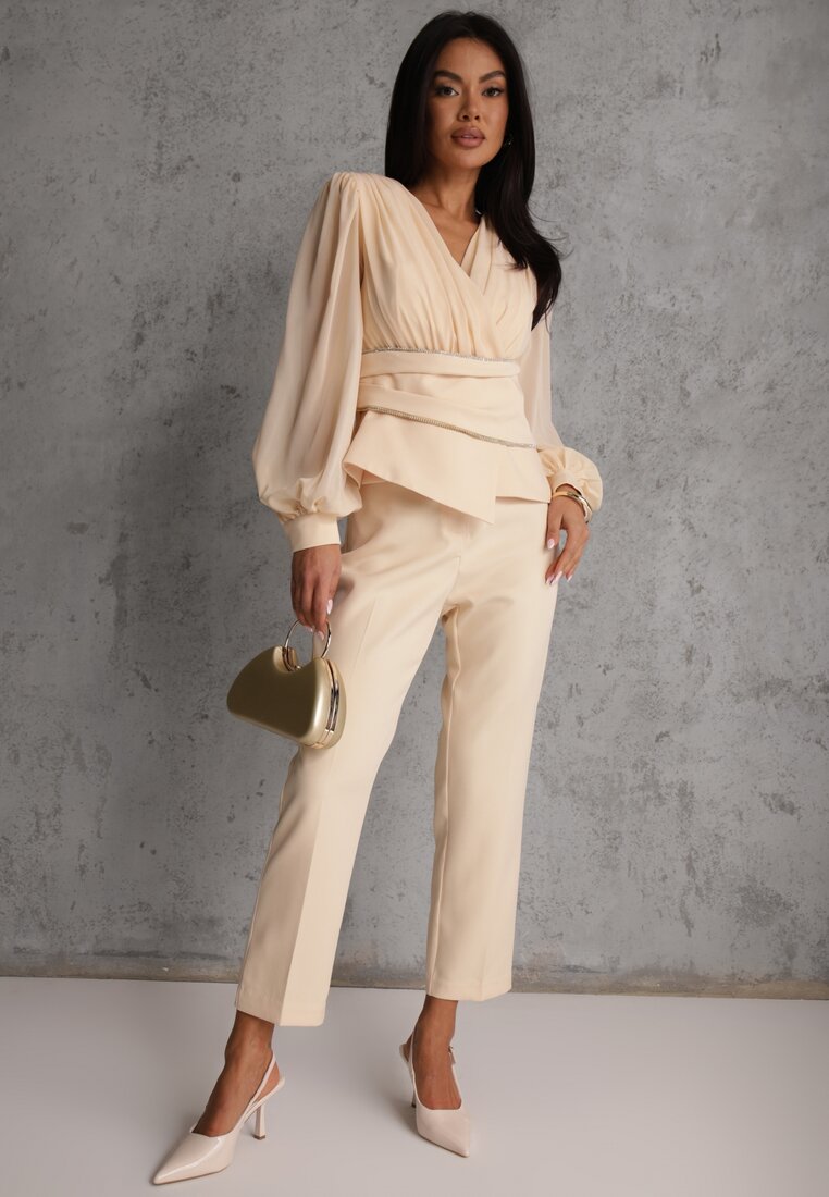 Pantaloni Bej Clasice Elegante VICES Talie Înaltă Dimaia