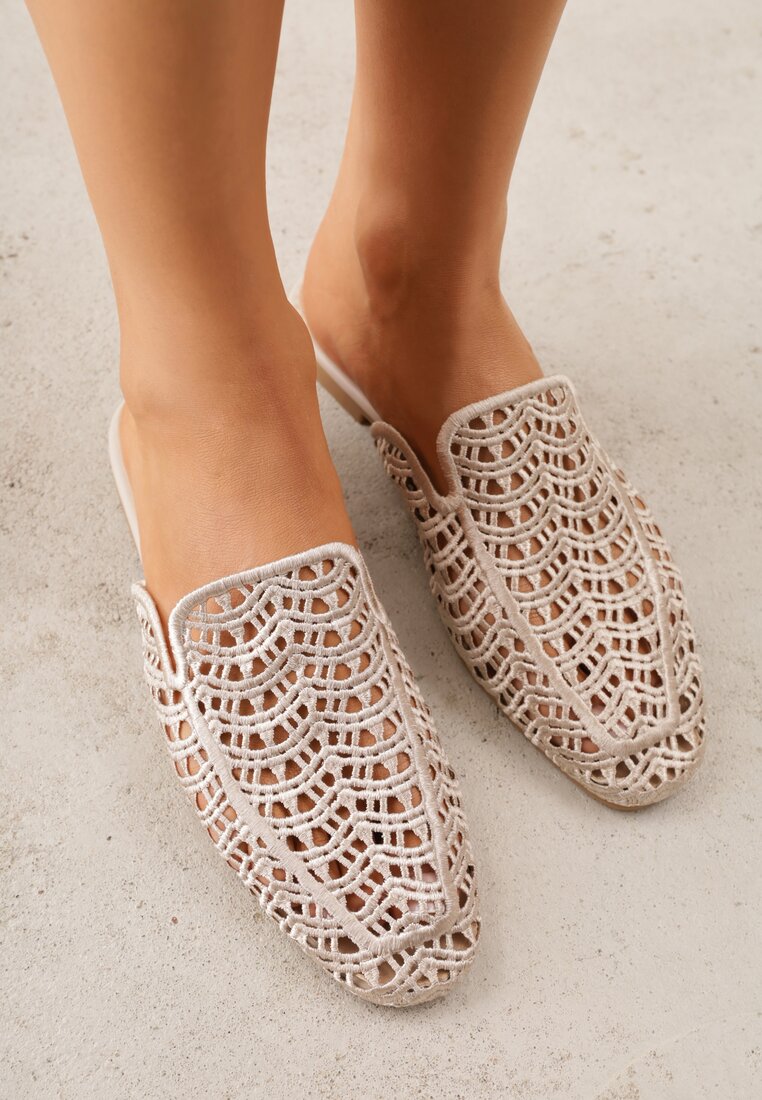 Papuci Mule Bej Ajurate cu fața împletită Raguela