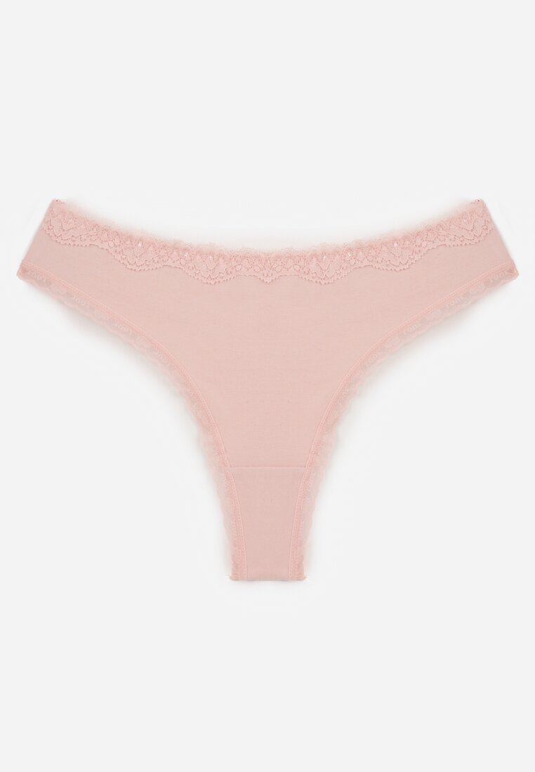 Chiloți tanga Roz din bumbac cu dantelă Aethimilia