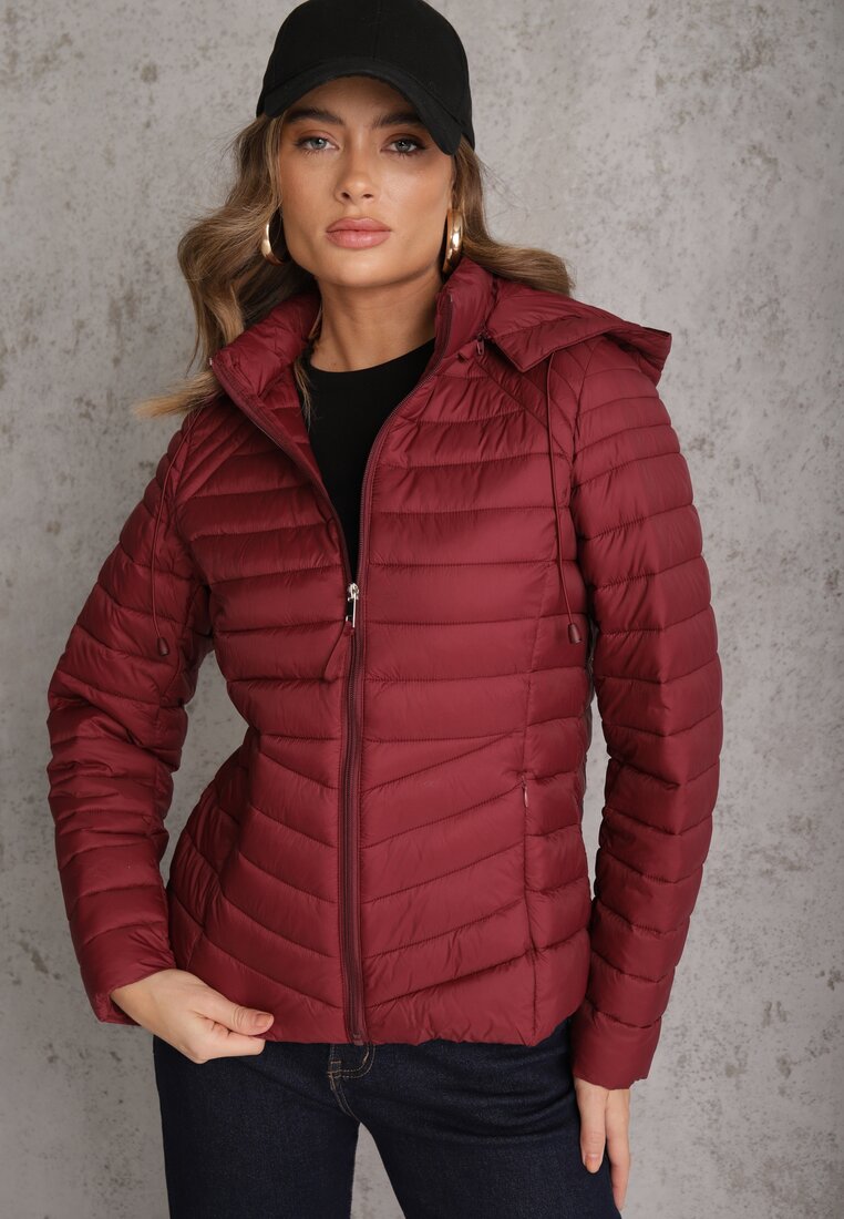 Jachetă vișinie de tranziție matlasată cu glugă detașabilă Pretiga