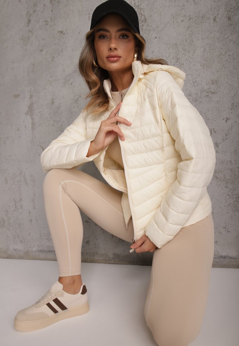 Geacă de tranziție matlasată bej deschis cu glugă detașabilă Pretiga