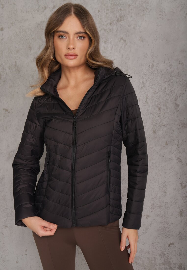 Jachetă Neagră de tranziție matlasată și cu glugă detașabilă Edielitia