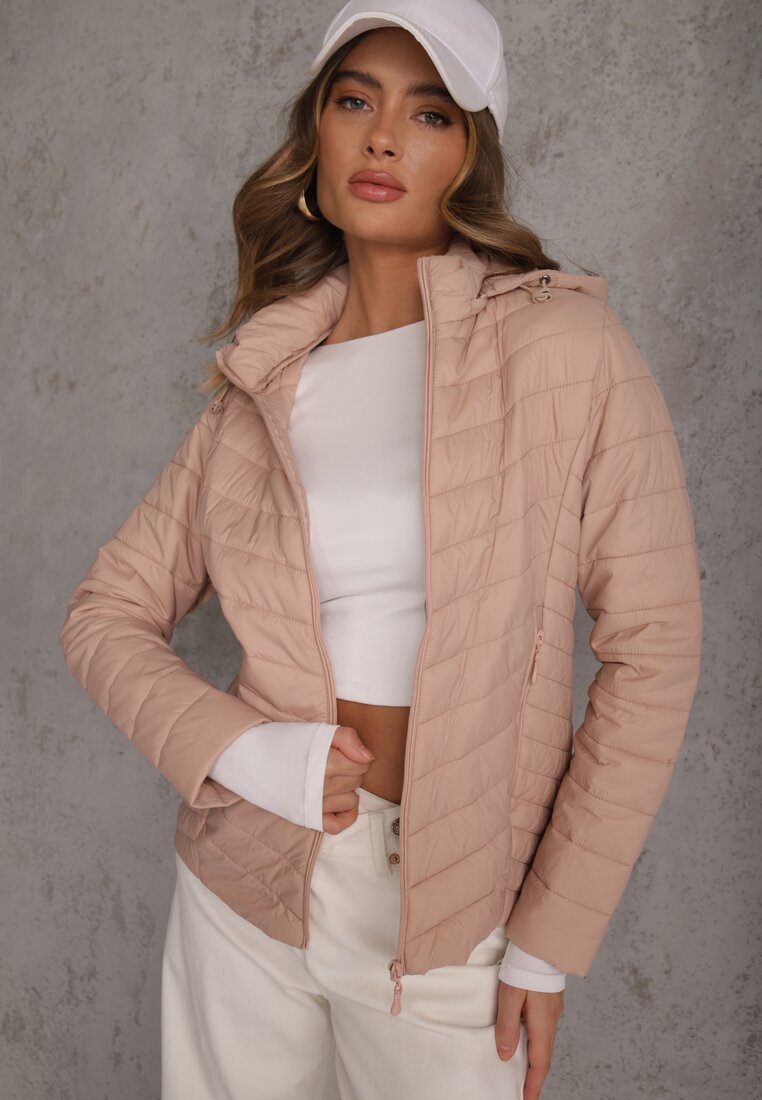 Jachetă bej de tranziție cu matlasare și glugă detașabilă Edielitia