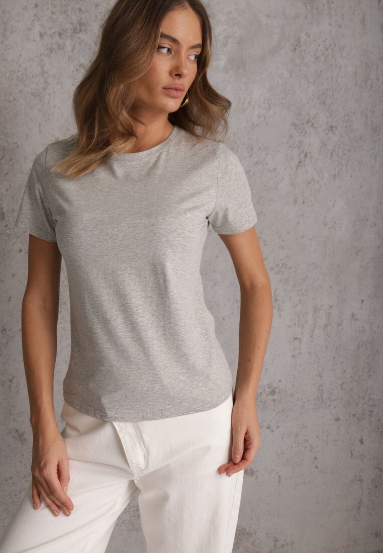 Tricou Gri din Bumbac cu Decolteu Rotund Nedima