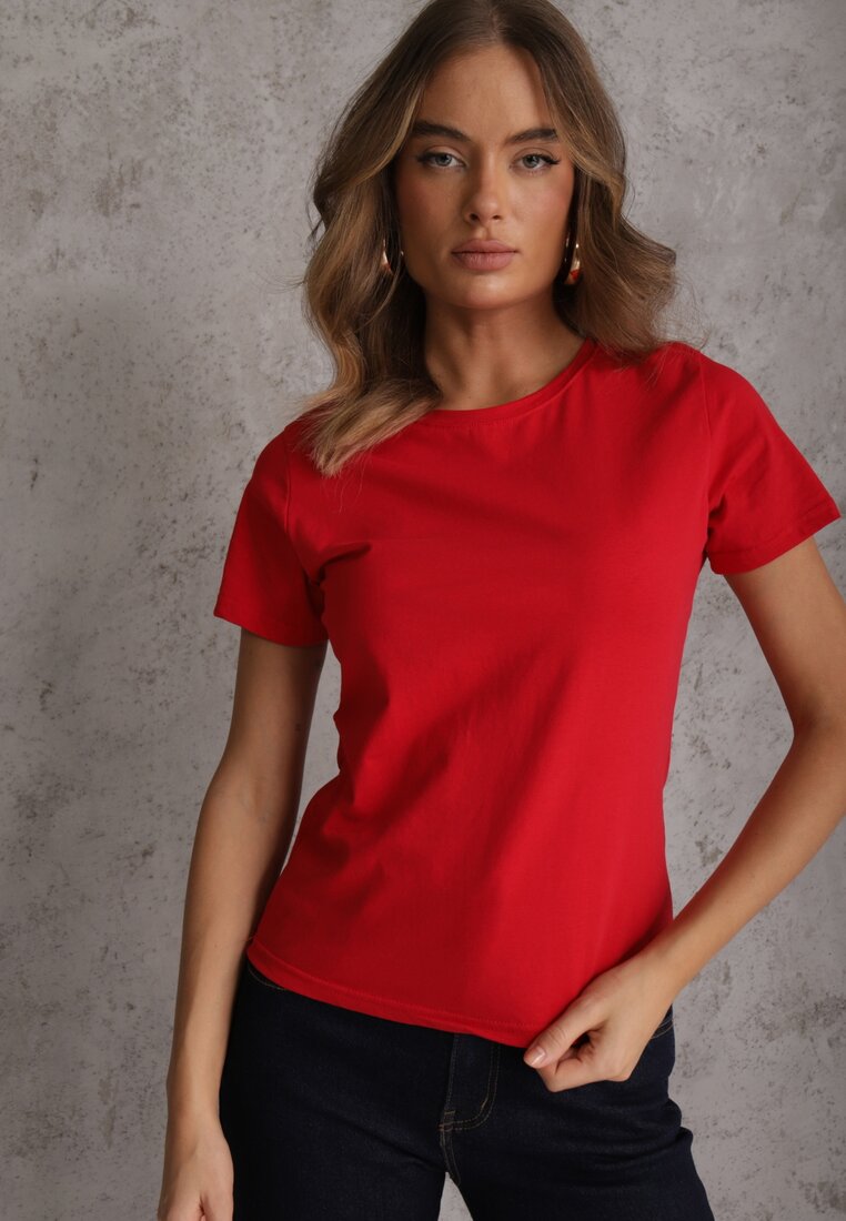 T-shirt Roșu din Bumbac cu Guler Rotund Nedima