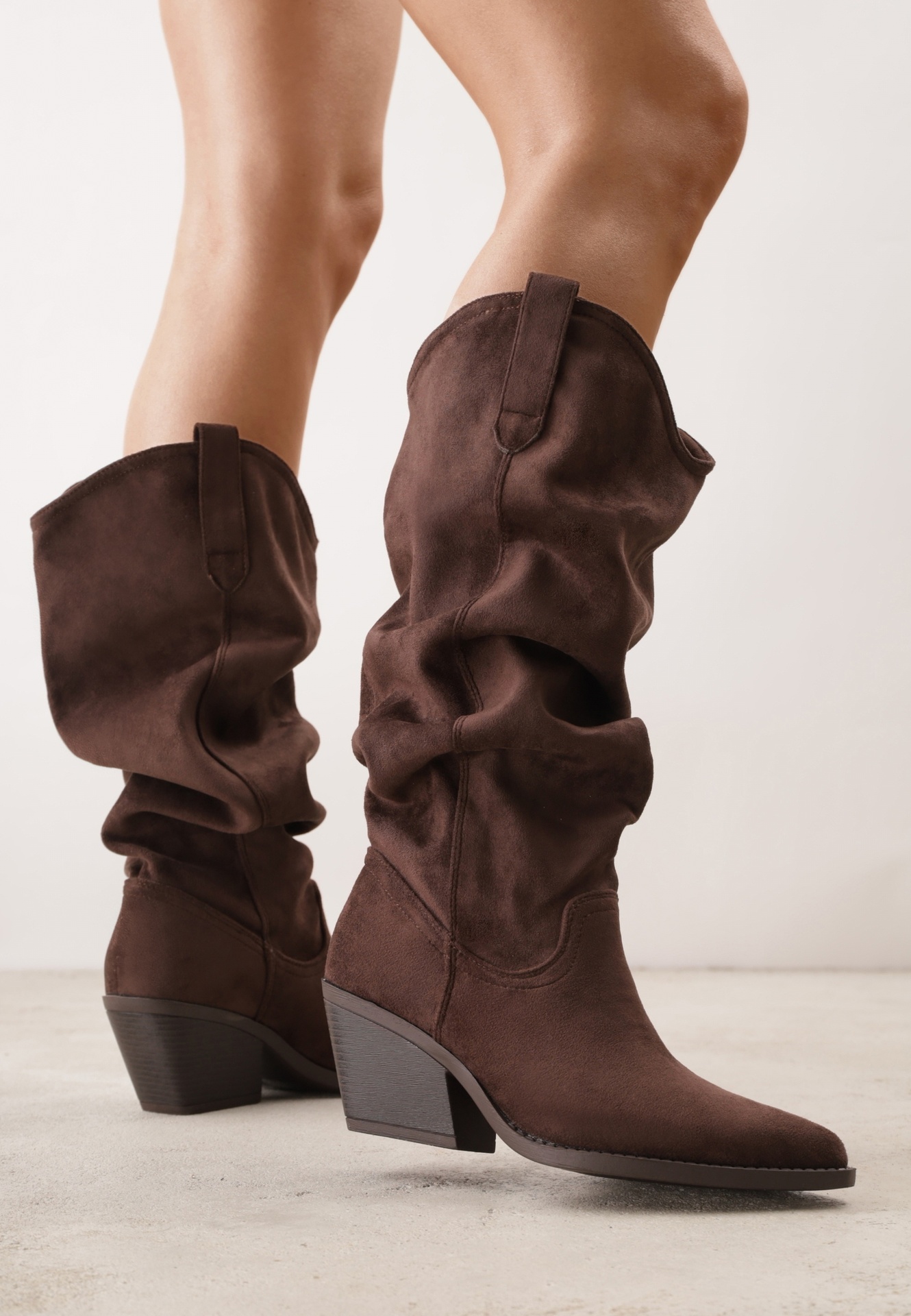 Cizme Cowboy Maro cu toc Conic cu Carâmb Neted din Imitație de Piele Întoarsă Halille