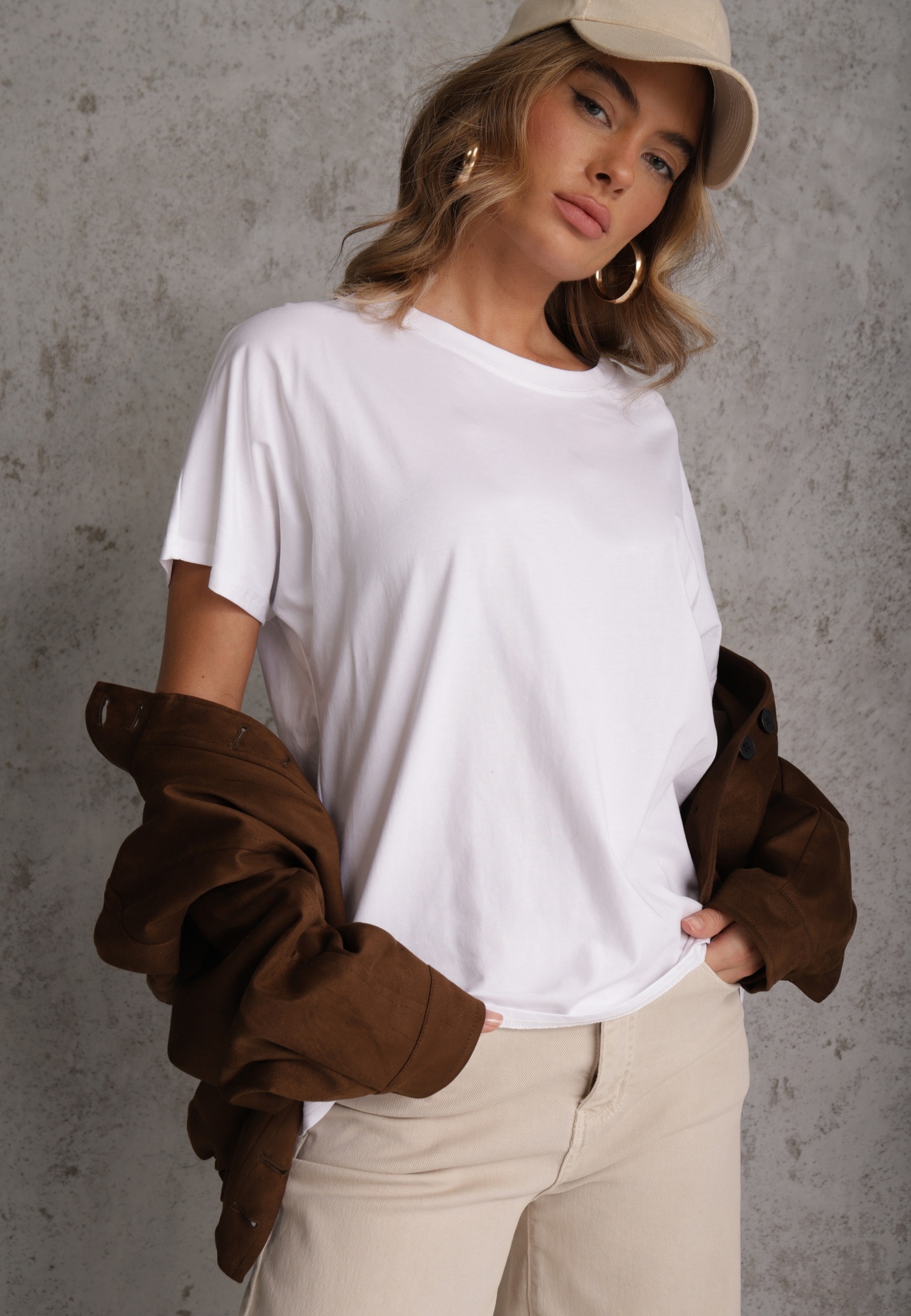 Tricou Alb Basic Oversize din Bumbac Elusis