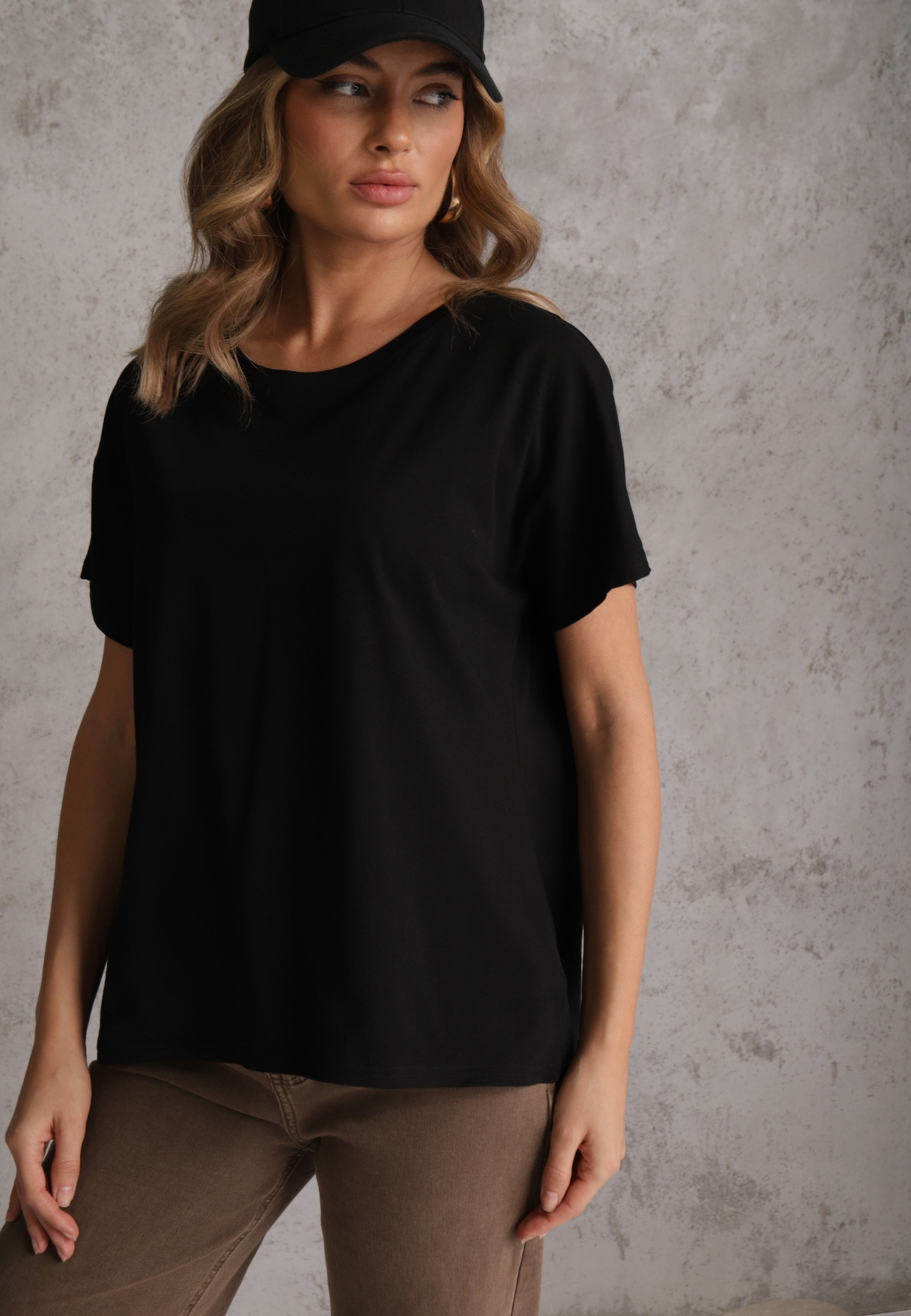 Tricou Negru Basic Oversize din Bumbac Elusis