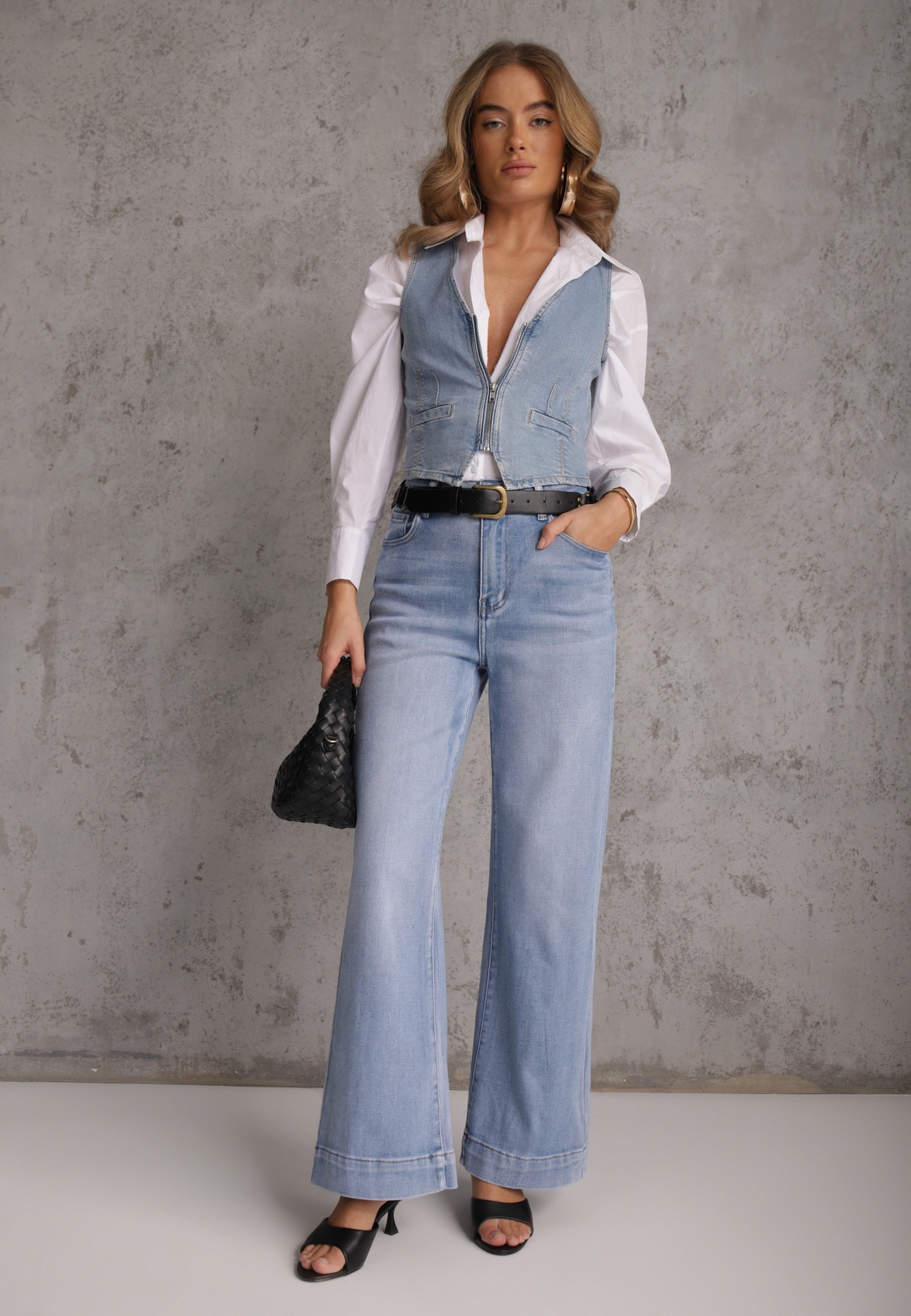 Blugi Albastre High Waist Wide Leg din Bumbac Grynola