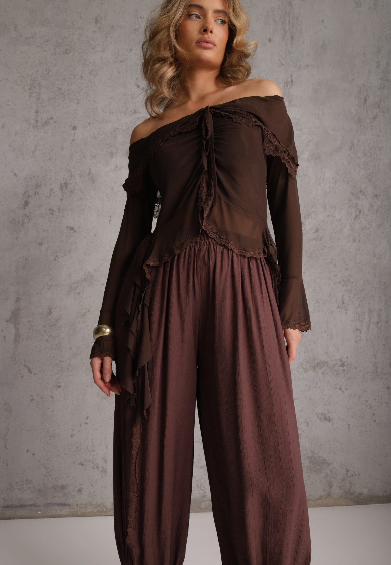Pantaloni Maro High Waist cu croială Balloon Mezesha