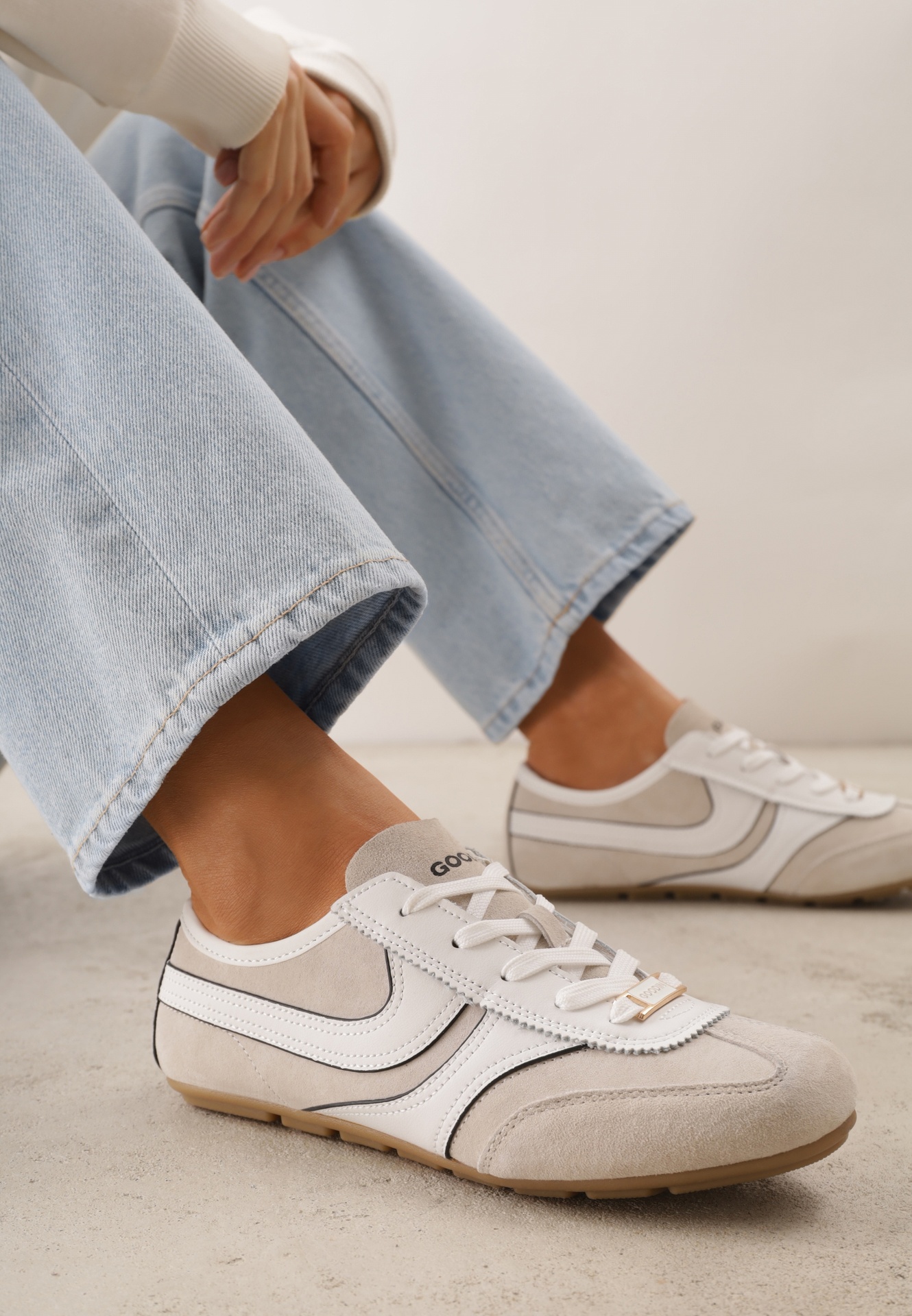 Sneakers bej clasici din piele întoarsă naturală Talanashta