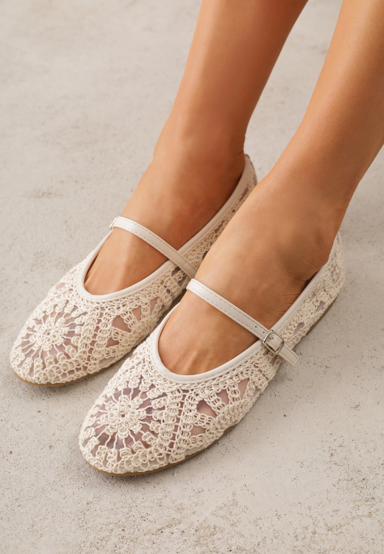 Balerini Bej Împletiți Boho în stil Mary Jane din Plasă Raithea