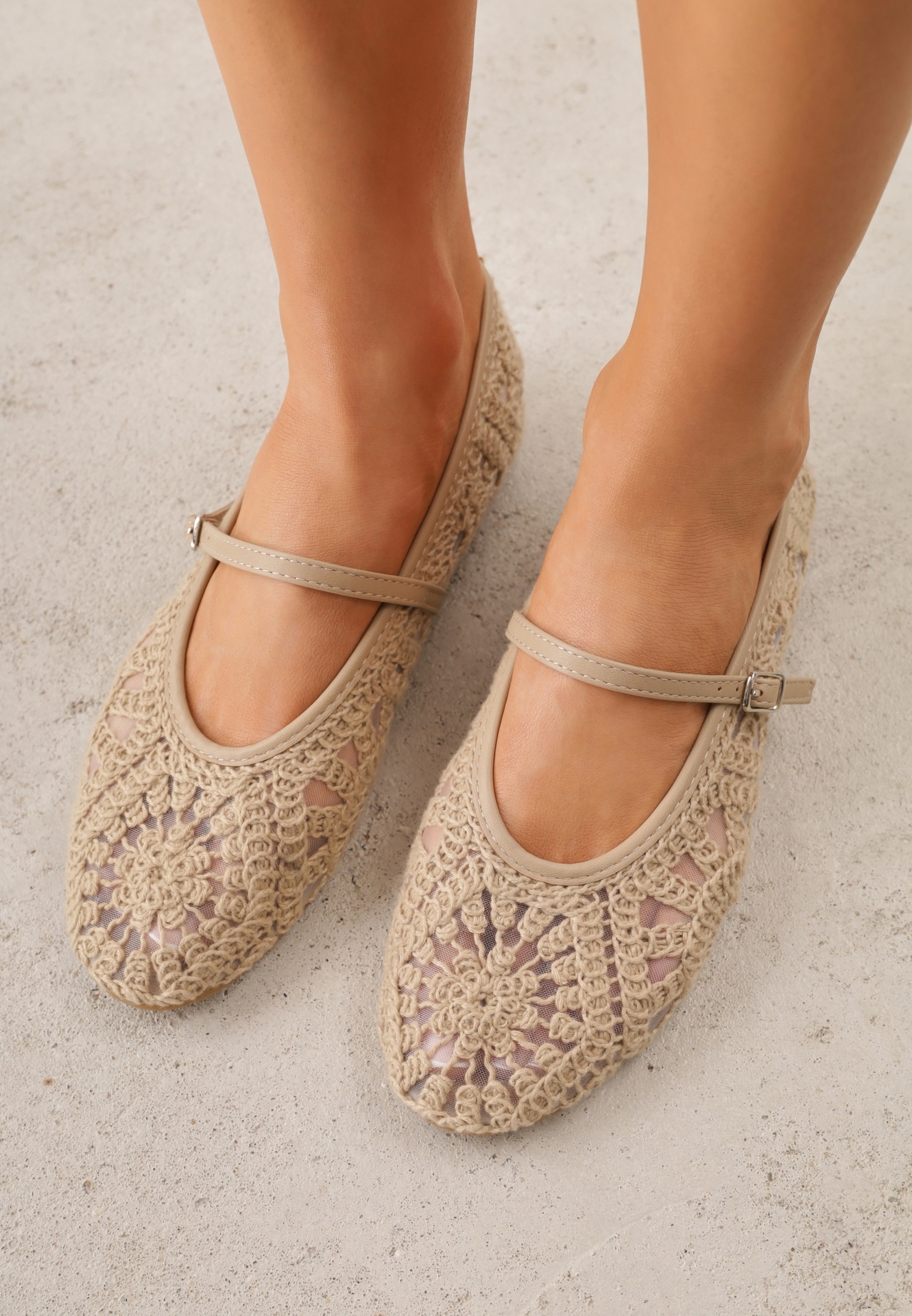 Balerini Bej închis Împletiți Boho în stil Mary Jane din plasă Raithea