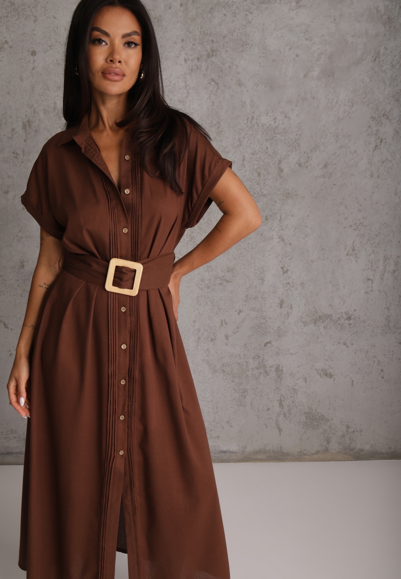 Rochie-cămașă din bumbac cu dungi decorative și buzunare Ageusa Maro