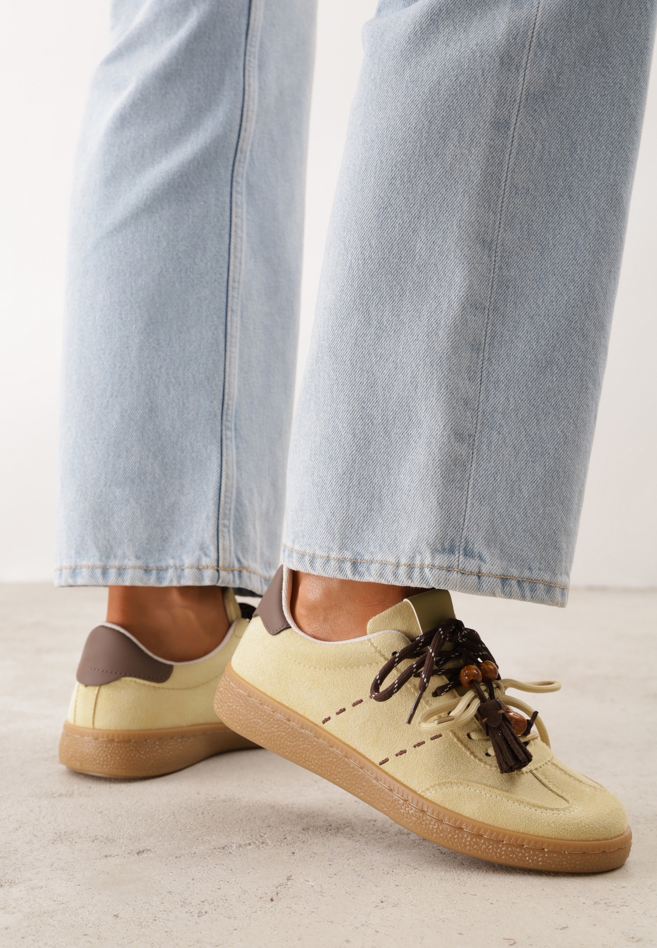 Sneakers clasice tip teniși retro cu dublu tip cravată cu franjuri Kotena Galbeni