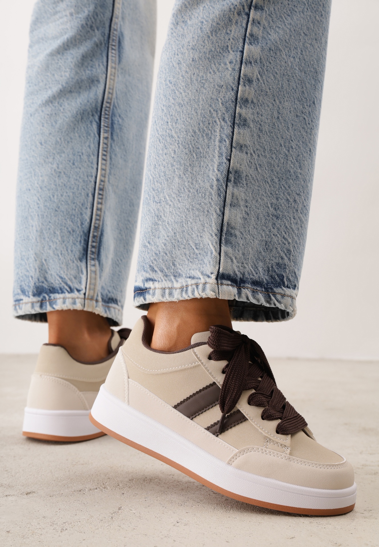 Sneakers Basic cu dungi laterale Adila Bej