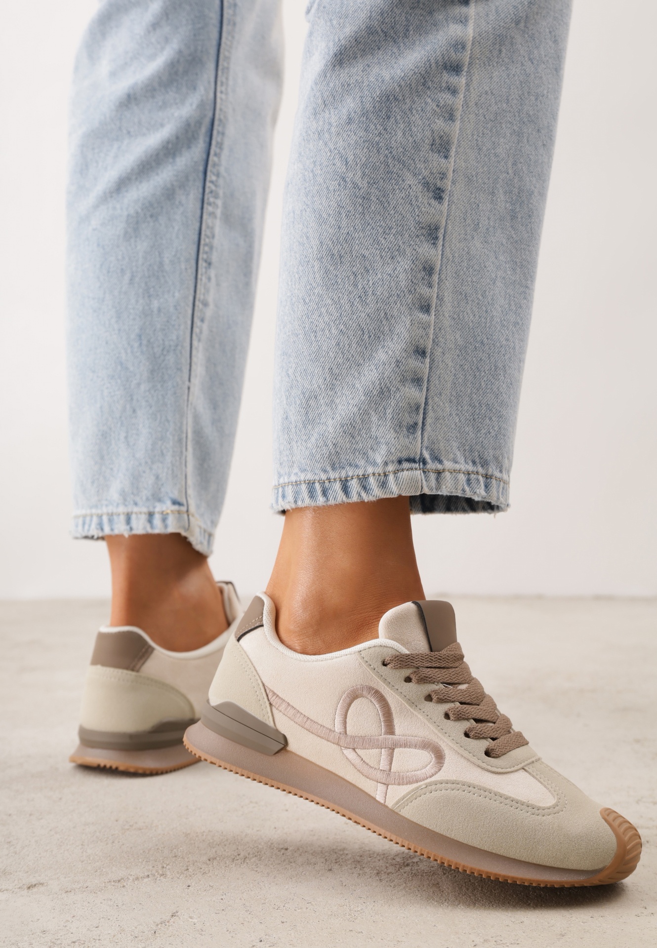 Sneakers cu model geometric pe lateral Mehida Bej Bej