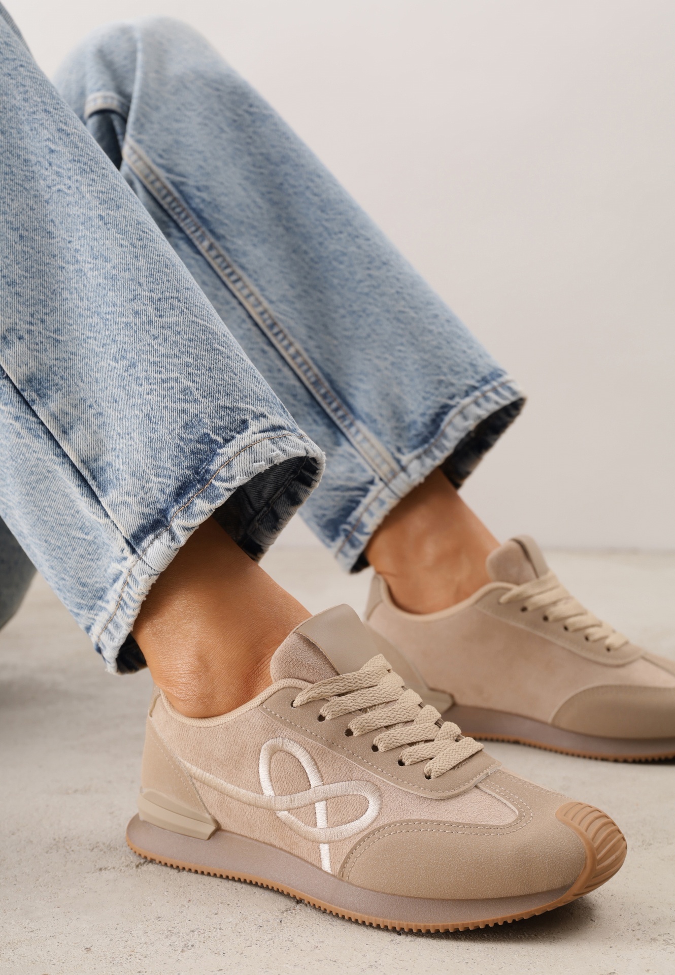 Sneakers cu model geometric pe lateral Mehida Bej Bej închis