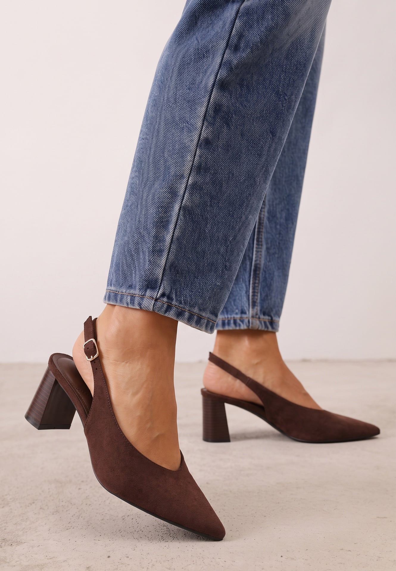 Pantofi slingback cu textură de piele întoarsă, cu toc gros Facena Bej închis Maro