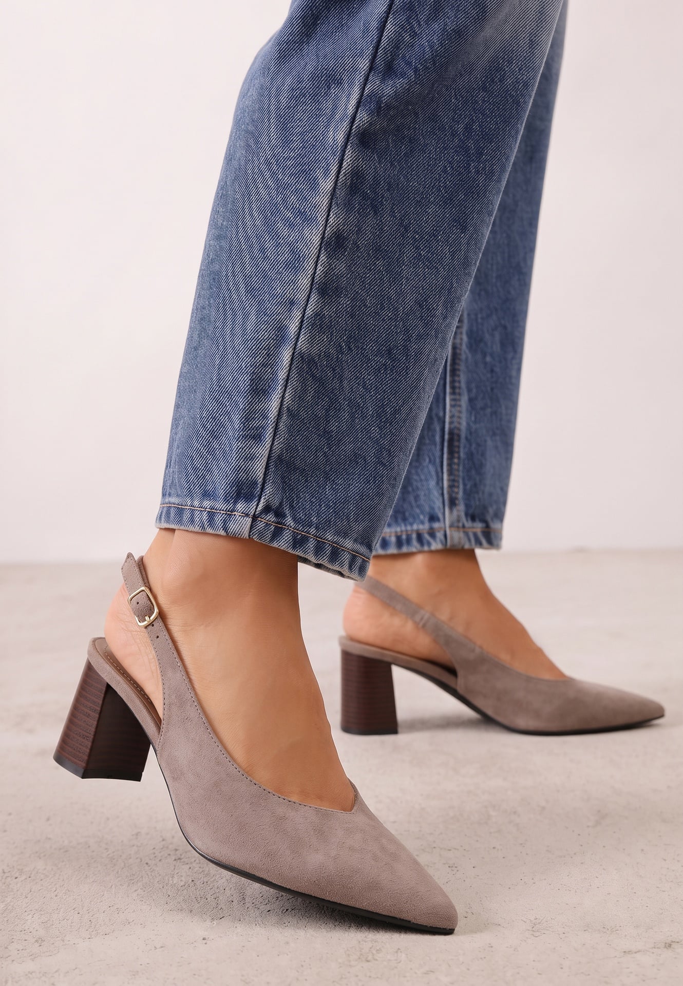 Pantofi slingback cu textură de piele întoarsă, cu toc gros Facena Bej închis Bej