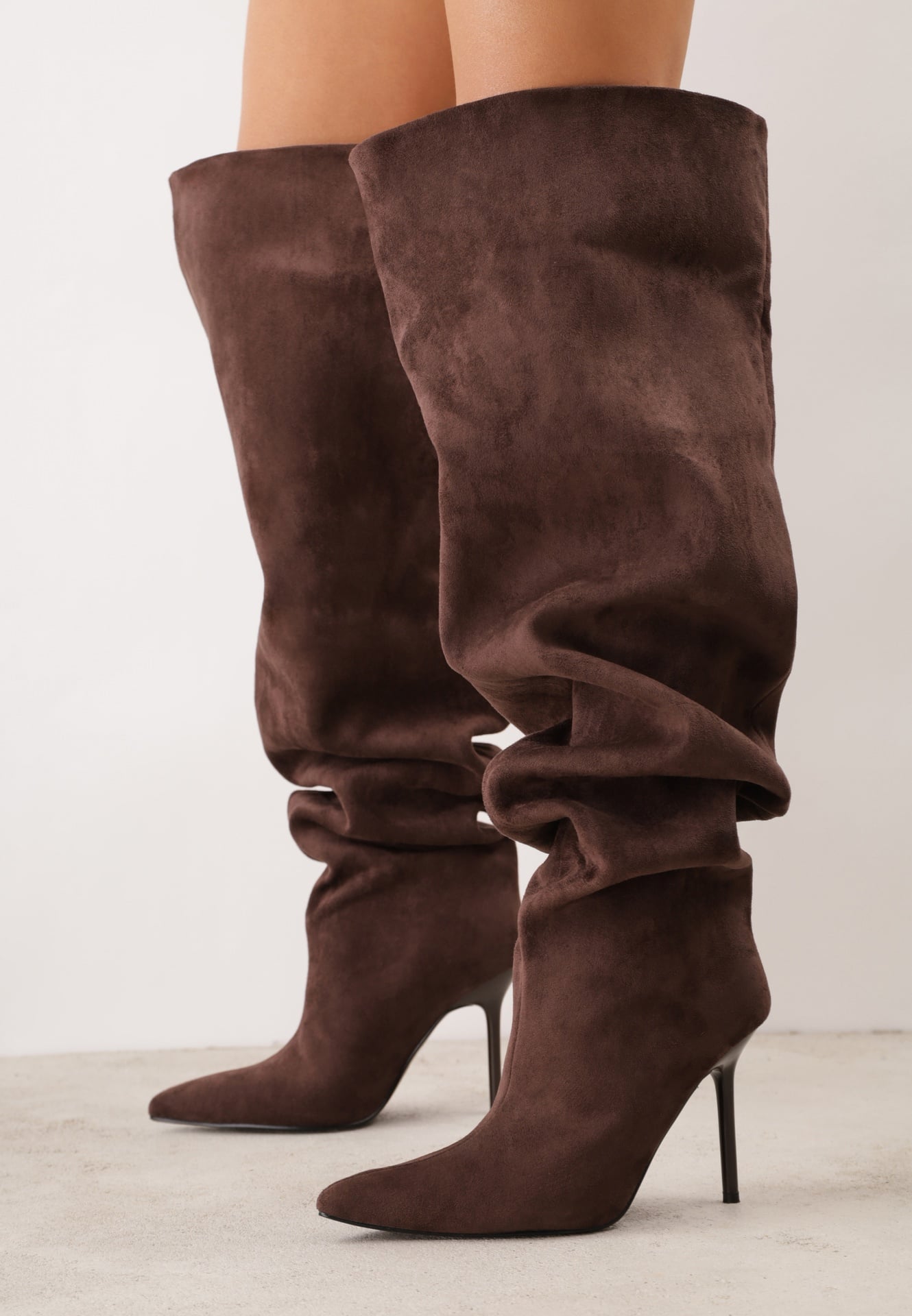 Cizme peste genunchi Slouchy pe toc stiletto din imitație de piele întoarsă Stona Maro
