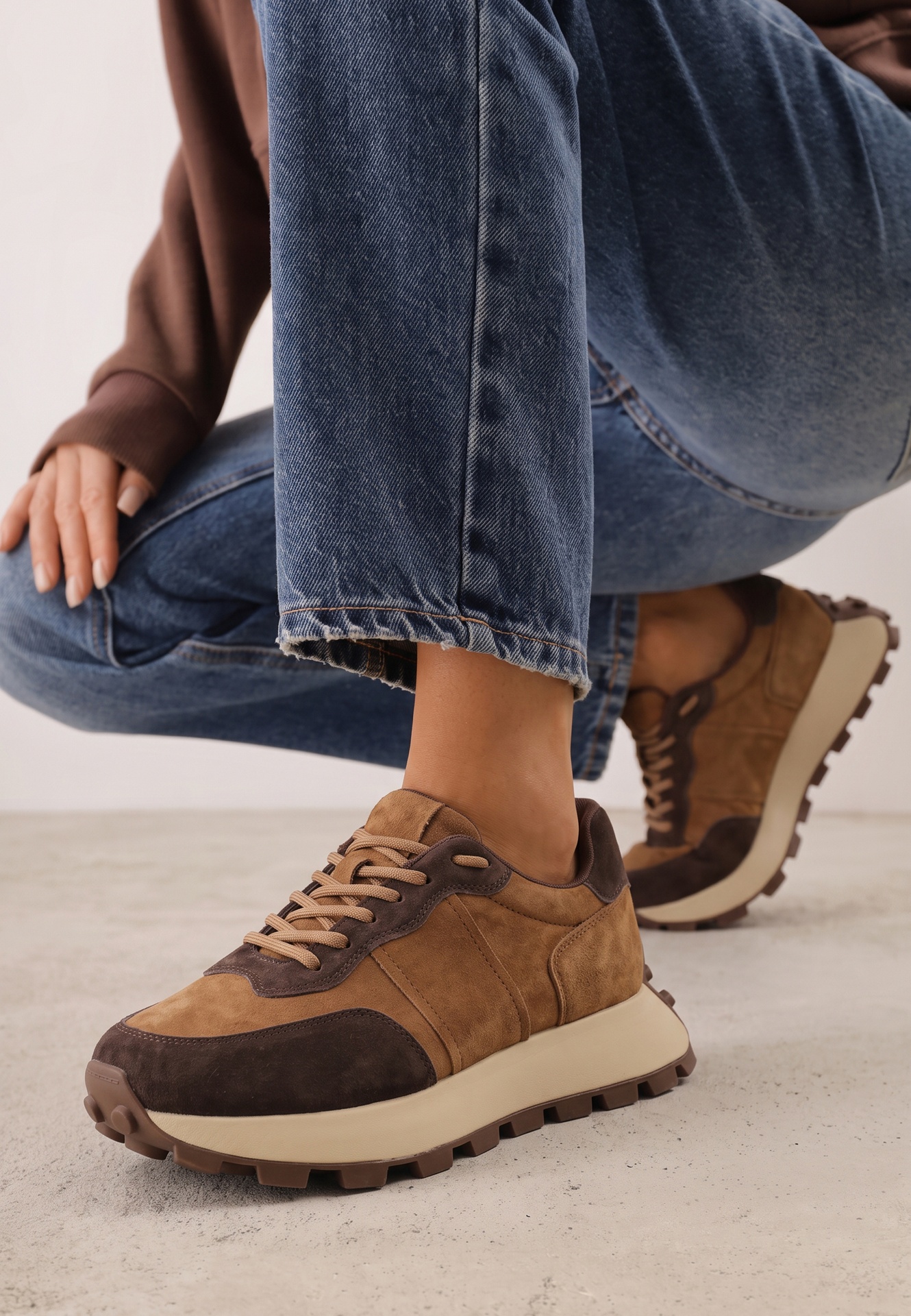Sneakers chunky din piele pe platformă cu talpă aderentă Calmo Maro
