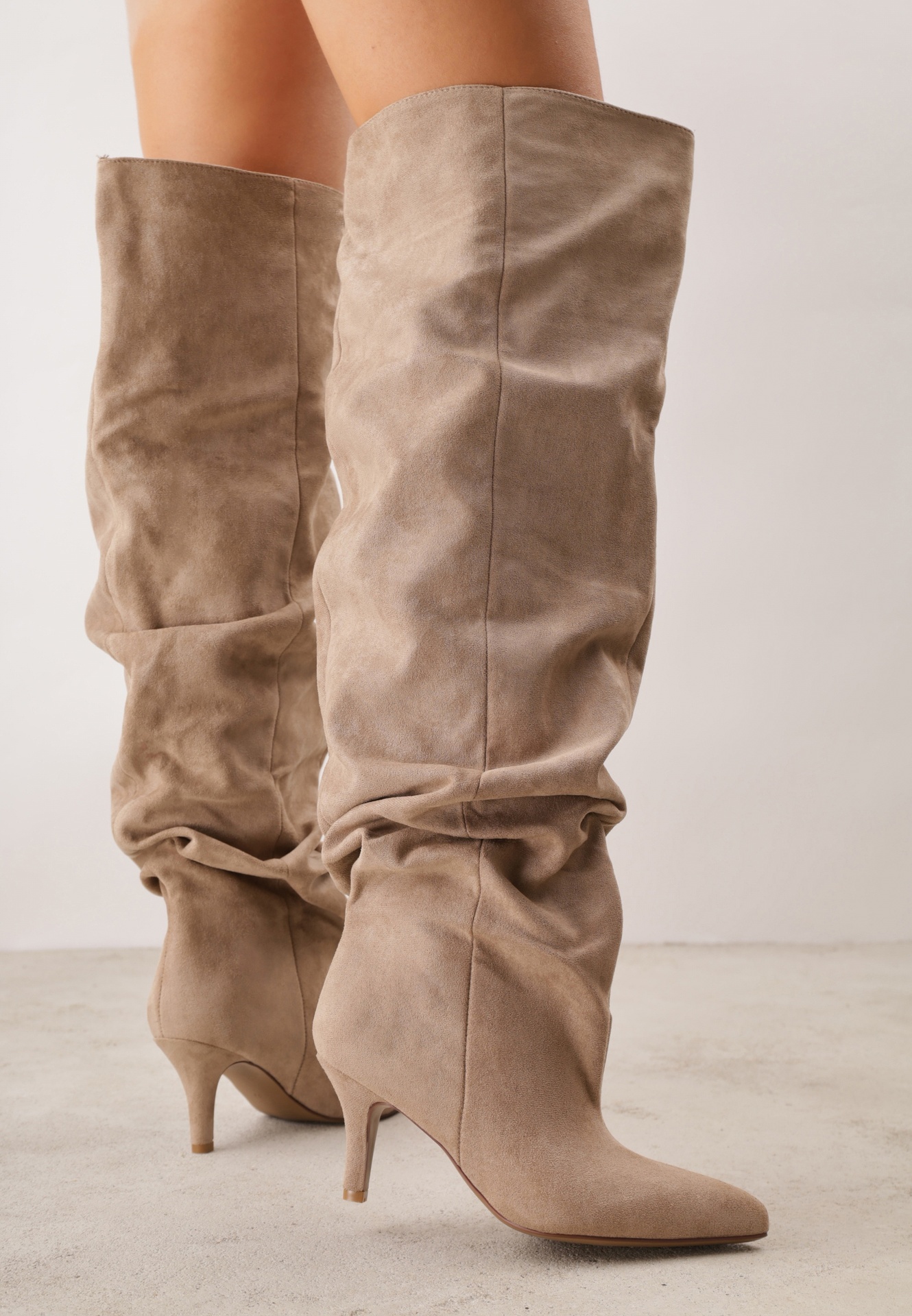Cizme Slouchy pe toc stiletto Acisa Bej închis